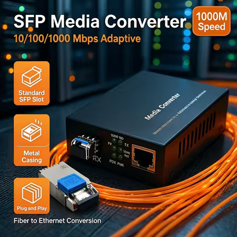 SFP Media Converter Gigabit Ethernet Fiber Optic Media Converter 1 SFP to 1 RJ45 1F1E Fiber Transcei