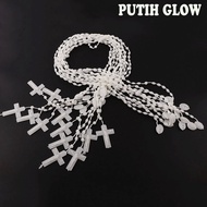 QCF 1PC Kalung Rosario Fosfor Padi / Kayu Wangi Kalung Salib kalung Salip Rosary Neclace Liontin Sal