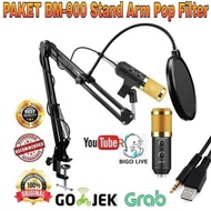 BM900 Condenser Microphone Package Stand + Pop Filter + Splitter BM-900