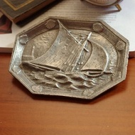 老雜貨 古董復古 比利時購入 銀色船老盤子 擺飾 少見 w168