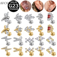 SOPRCLO 16G G23 Titanium Ear Piercing 1 Pc Crystal Lobe Earring Shine Stud Earring Flat Back Lip Pie