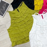 (Hàng Quảng Châu) Áo yếm 3 lỗ nữ kiểu phối tầng xinh form croptop cột dây cổ nhiều màu chất vải Voan