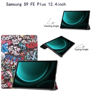 Samsung Galaxy Tab S9 FE Plus Three fold Caster 12.4-inch Leather Case Protector Solid Color Painting