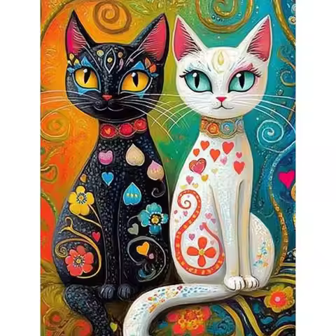 RUOPOTY Black And White Cat Diamond Painting Kit Home Decor Gift Adult Diamond Art Animal Full Round