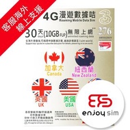 3香港-30日 【加拿大、紐西蘭、英國、美國、澳洲】 (10GB FUP)4G/3G 無限使用上網卡數據卡Sim卡電話咭