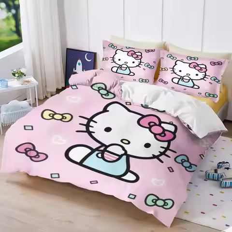 Hello Kitty Printed Bedroom Bedding Set Duvet Cover Christmas Gifts Comforte Cartoon With Pillowcase