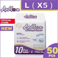 [24 hours delivery] ANDLOVE Adult Diapers L (5Pacsk/50Pcs) Adult Tape Diaper, Leak-Proof