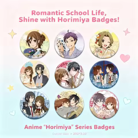 Anime Badge 75mm 58mm Tin Pin Silver Glitter Hori And Miyamura Double Flash Holographic Anime Mercha