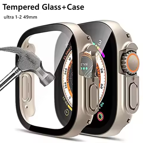 New Glass+Case For Apple Watch Ultra2 49mm Smartwatch PC Bumper Screen Protector Tempered film for A