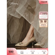 73hours Women's Shoes Love Melting Gold Autumn New Style Pointed Stiletto Lace Wedding Shoes Classy 