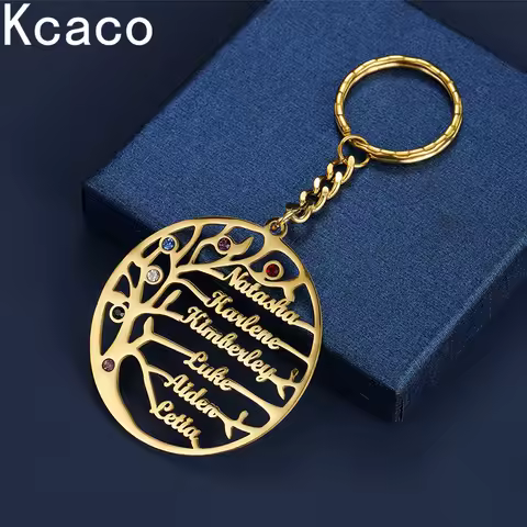 Customized Tree of Life 1-6 Names Keychain Birthday Stone Family Names Key Chain Stainless Steel Key