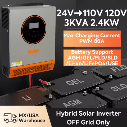 PWM Solar Inverter 24V 2400W 3KVA 110V 80A Pure Sine Wave Inverter Off Grid