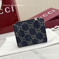 GUCCI 拉鏈開合 牛仔布 銀包 小號 深藍色
