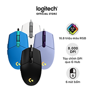 Chuột game có dây Logitech G203 Lightsync - Tùy chỉnh RGB, 6 nút lập trình, nhẹ, 8000 DPI, PC/Mac - 