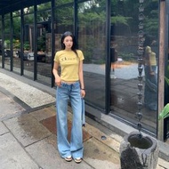 夏季涼感天絲低腰直筒牛仔褲女裝 復古水洗垂感休閒褲- 冰藍長褲 XS