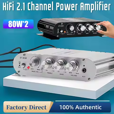 ST-838 HiFi 2.1 Channel Stereo Bass Sound Amp Bass and Treble Adjustment 80W*2 Subwoofer Amplifier B