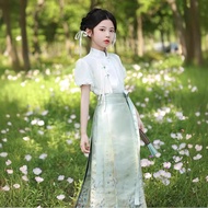 New Style Horse Girl Skirt Green Sleeve Top Chinese Style Chinese Style Skirt Bubble Little Girl 6.1
