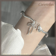 [Carmelun] Fashion Bowknot Bell Silver Cuff Bracelet Silver Color Pendant Bangles For Women Adjustable Opening Bangle Charm Fashion Party Jewelry
