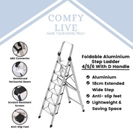 Foldable Aluminium 4/5/6 Step Large Board Ladder with D Handle Lightweight Wide Steps | Foldable | Space Saving | Large