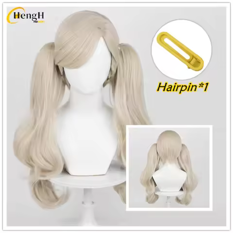 In Stock Game P5 Anne Takamaki Synthetic Hair Long 58cm Light Linen Gold Double Ponytail Curly Hair