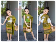 ชุดไทยเด็กผู้หญิง  ชุดคำแก้ว  ชุดเด็กภาคอิสาน ชุดเซิ้งสีเขียว  ชุดสีเขียวมีสไบน่ารักๆ
