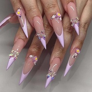 Press on Nails -Short French Fake Nails Square False Nails Pearl Bow Nails Tips for Women and Girls
