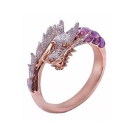 威婭跨境新款wish爆款霸氣龍頭鑲鉆戒指歐美電鍍玫瑰金色指環飾品