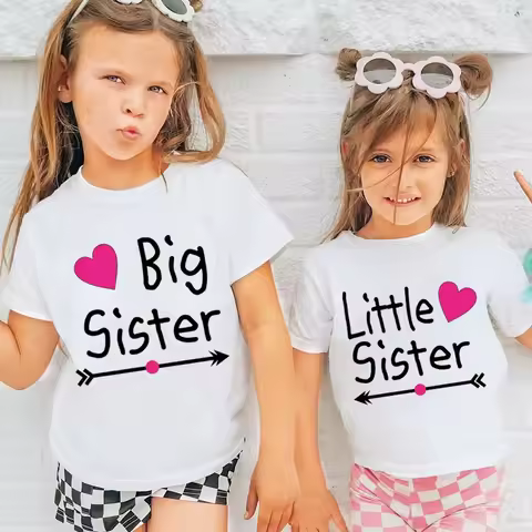 Sibling-Themed Girl Clothing Big Sister Little Sister Print Summer Kids T Shirt Graphic Shirt Girls 