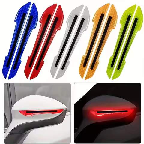 2Pcs 3D Stereo Car Bumper Reflective Stickers Safety Warning Decals Waterproof Auto Rearview Mirror 