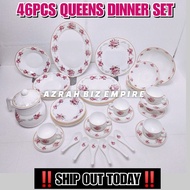 HOT SALE 46PCS QUEENS DINNER SET OPAL (PINK) GLASSWARE ENGLISH STYLE / SET PINGGAN MAKAN QUEENS KACA OPAL SET 6 ORANG