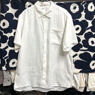 [MUJI無印良品]男亞麻短袖襯衫/白色/XL