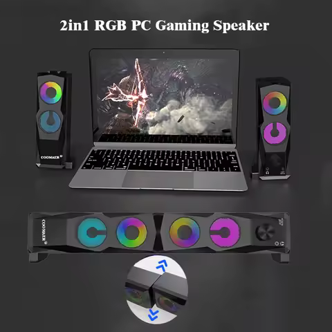 COOMAER 2in1 PC Gaming Speakers Anvil Aux 3.5mm USB Stereo 2.0 Subwoofer Soundbar For Laptop Smartph