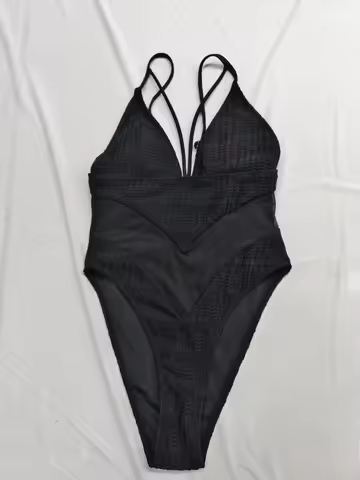 S - XXL 2026 New V Neck Mesh Sheer Women Swimwear One Piece Swimsuit Female High Leg Cut Monokini Ba