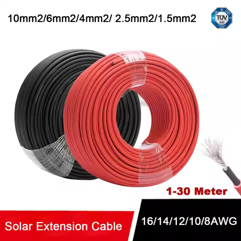 1M-30M Solar Panel Extension Cable 6/4/2.5/1.5 mm² 10/12/14/16 AWG Tinned Copper Wire Black and Red 