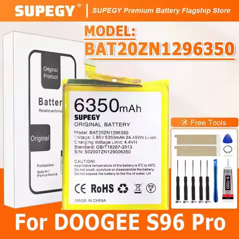 100% 6350mAh BAT20ZN1296350 Battery For DOOGEE S96 Pro Battery 6.22'' Helio Octa Core Rugged Cell Ph