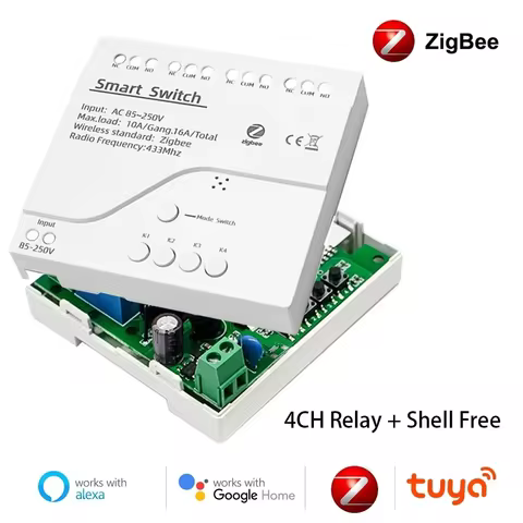 4CH Zigbee Tuya Relay Smart Home Switch Module APP Remote Control Wireless Radio RF 433 Relay for Zi