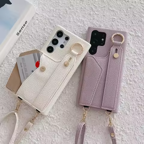 Wrist Strap Crossbody Leather Wallet Case For Samsung Galaxy S24 S25 Ultra S22 Plus A16 A36 A55 A15 