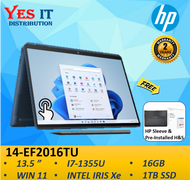 HP SPECTRE X360 14-EF2016TU 13.5'' FHD LAPTOP ( i7-1355U, 16GB, 1TB SSD, INTEL IRIS, W11+OPI, 2YW ) FREE SLEEVE