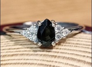 ［呼嚕貓］天然鑽切水滴形黑玫瑰黑美人碧璽戒指(#1410)