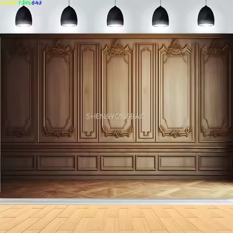 Luxury Classic Interior Wall With Mouldings Photography Backdrops European Vintage Wood Wedding Phot