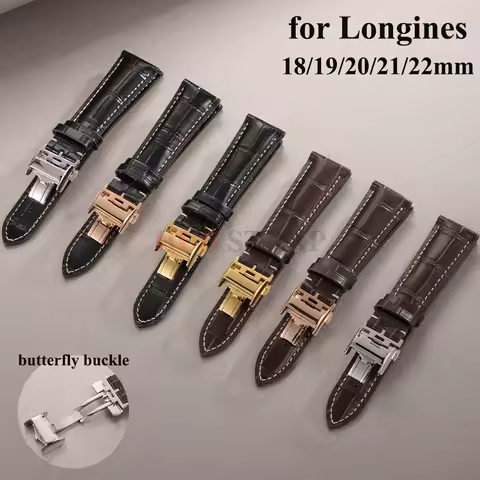 Watchband 18mm 19mm 20mm 21mm 22mm Men Women Cowhide Strap for Longines Butterfly Clasp Universal Wa