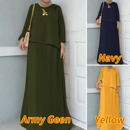 ZANZEA Women Muslim Casual Solid Color A Swing Fake Two Piece Long Sleeve Dress