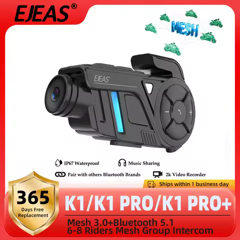 EJEAS K1/K1 PRO/K1 PRO+ Motorcycle Helmet Intercom Headset Mesh 3.0 Supports 4-8 Riders Intercom IP6