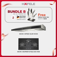 Hafele Promo Bundle B - 3 Burner Gas Hob+Slim Hood with FREE Knife set (538.86.104)