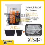 T158 Tepak Makan Suapi 700 Ml Sekat 2 Isi 25 Thinwall Hitam Iso - Grosir Plastik