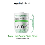 usmile Twin-Line Dental Floss Picks, Mint Fresh, Removes Food Residue, Deep Clean Between Teeth, 50/