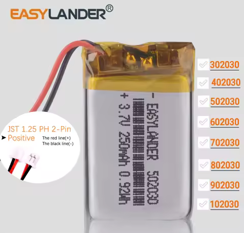 JST 1.25mm 2pin 402030 3.7V 200mAh Lithium Polymer LiPo Rechargeable Battery 302030 502030 602030 70