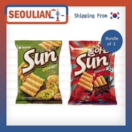 [ORION] Sun Chips Korean Snack, Crispy Grain Chips / Hot Spicy / Garlic Baguette / 3 Packs