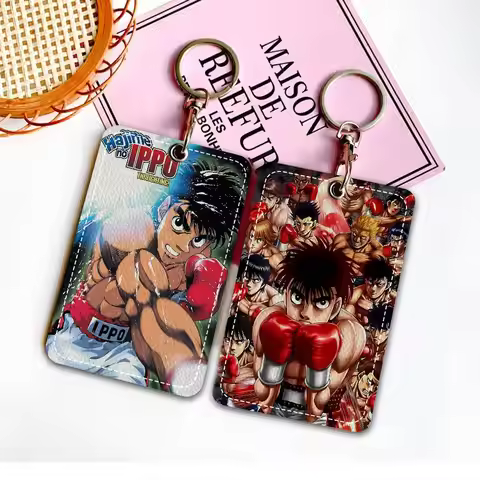 Hajime No Ippo Cartoon 1Pc PU Leather Card Holder Keychain Key Ring Door Lock Access Tags ID Card Ca