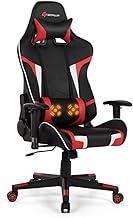 Renatone Gaming Chair Massage Ergonomic Office Chair, Computer Racing Chair, High Back PU Leather Adjustable Arms Headrest Lumbar Support, Rolling Swivel Executive Chair (Red)